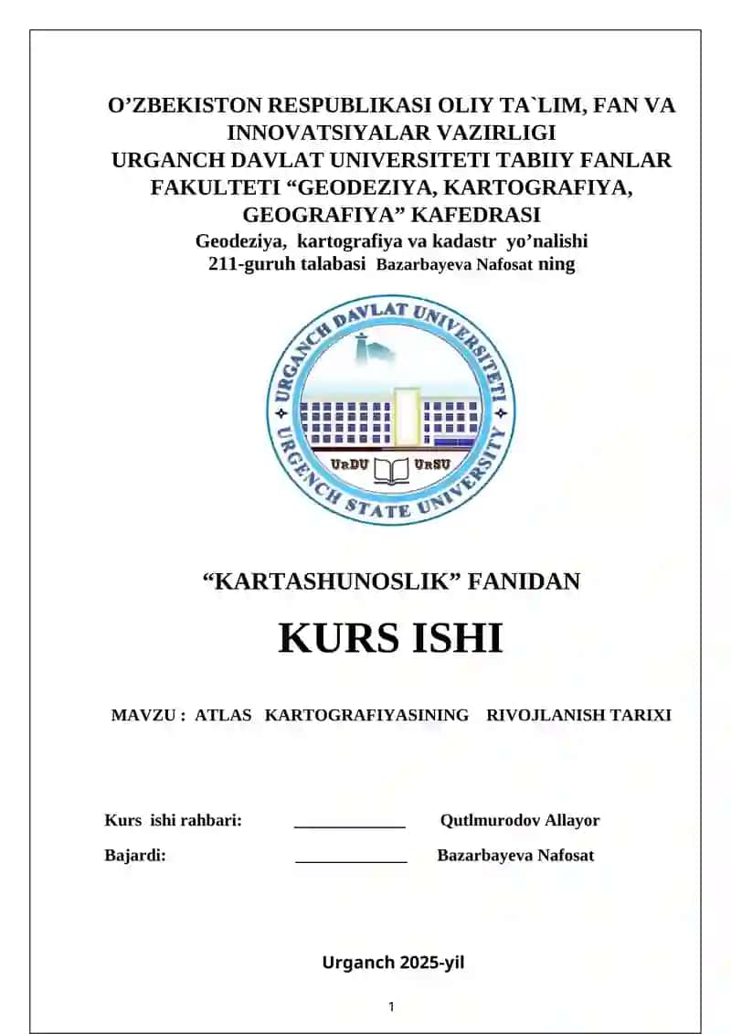 ATLAS KARTOGRAFIYASINING RIVOJLANISH TARIXI 1