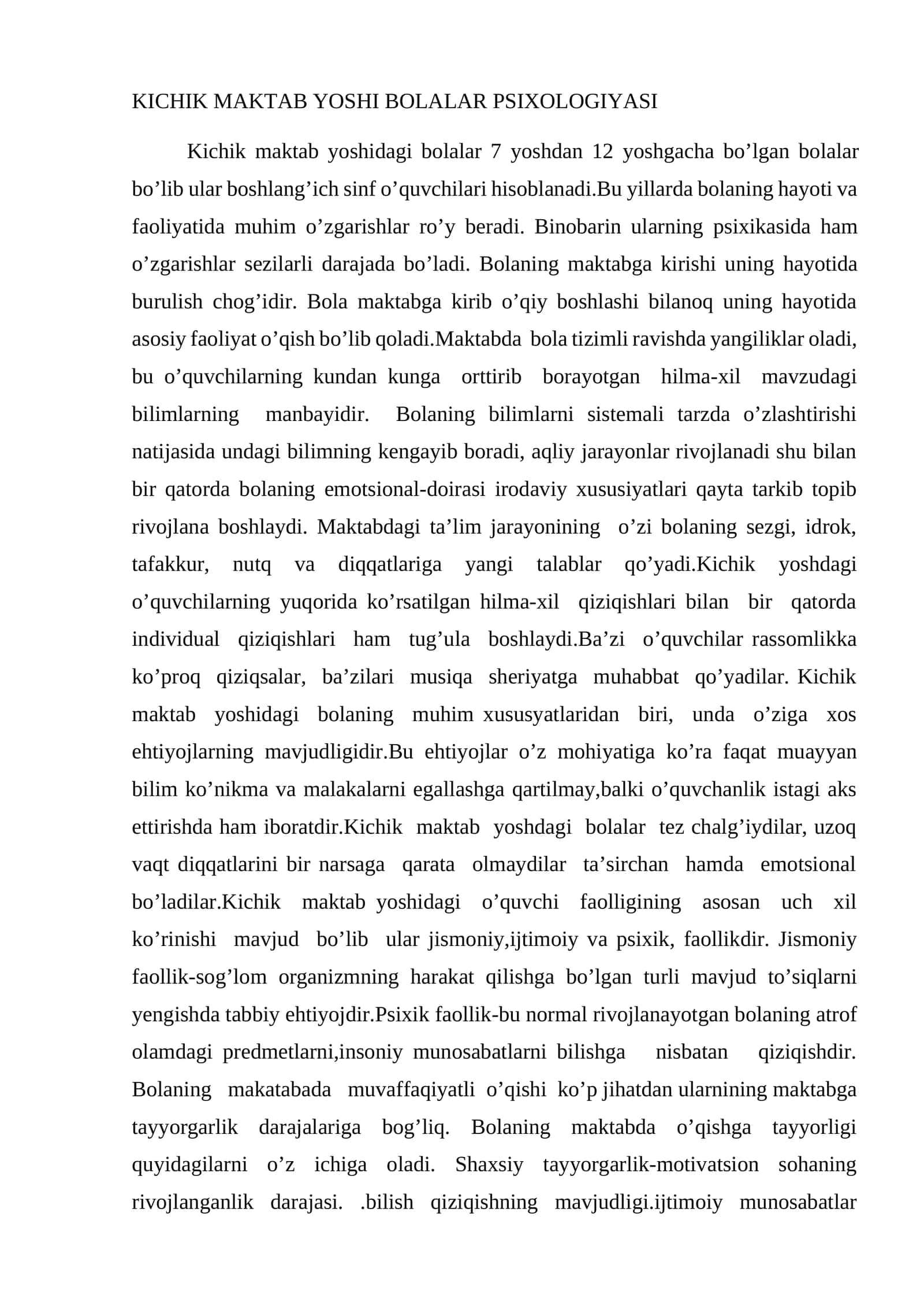 KICHIK MAKTAB YOSHI BOLALAR PSIXOLOGIYASI 1