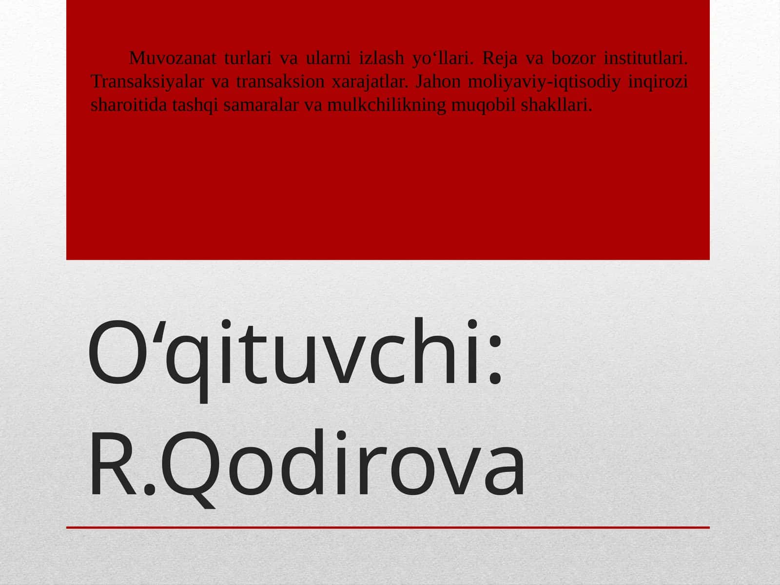 Muvozanat turlari va ularni izlash yo‘llari 1