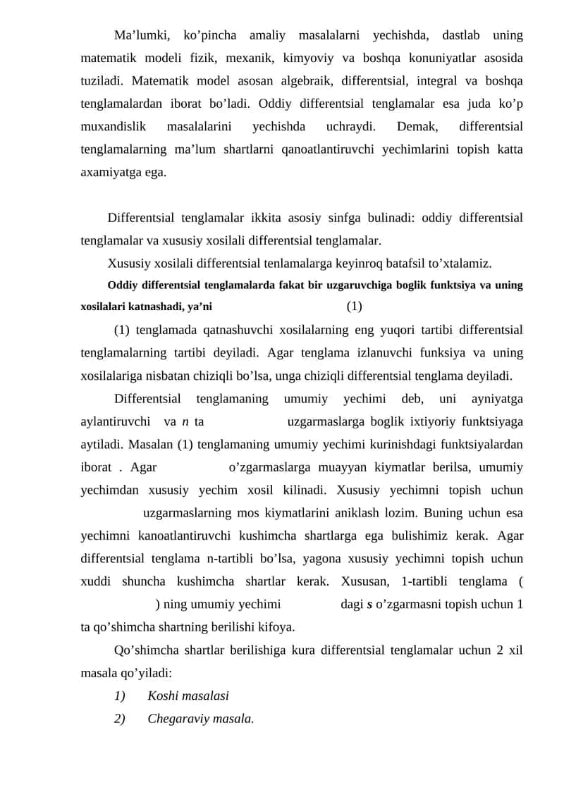 Odatiy differentsial tenglamalar. Asosiy sinf 1
