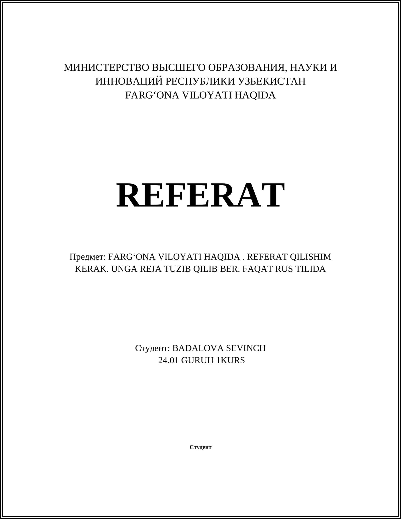 FARGʻONA VILOYATI HAQIDA REFERAT 1