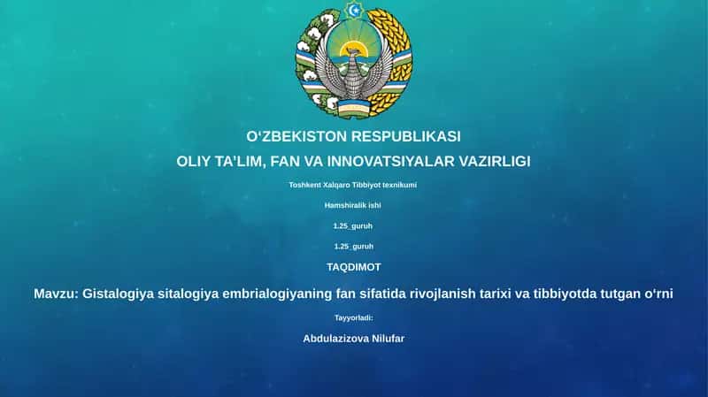 Gistologiya, Sitologiya va Embriologiya Fanlari 1