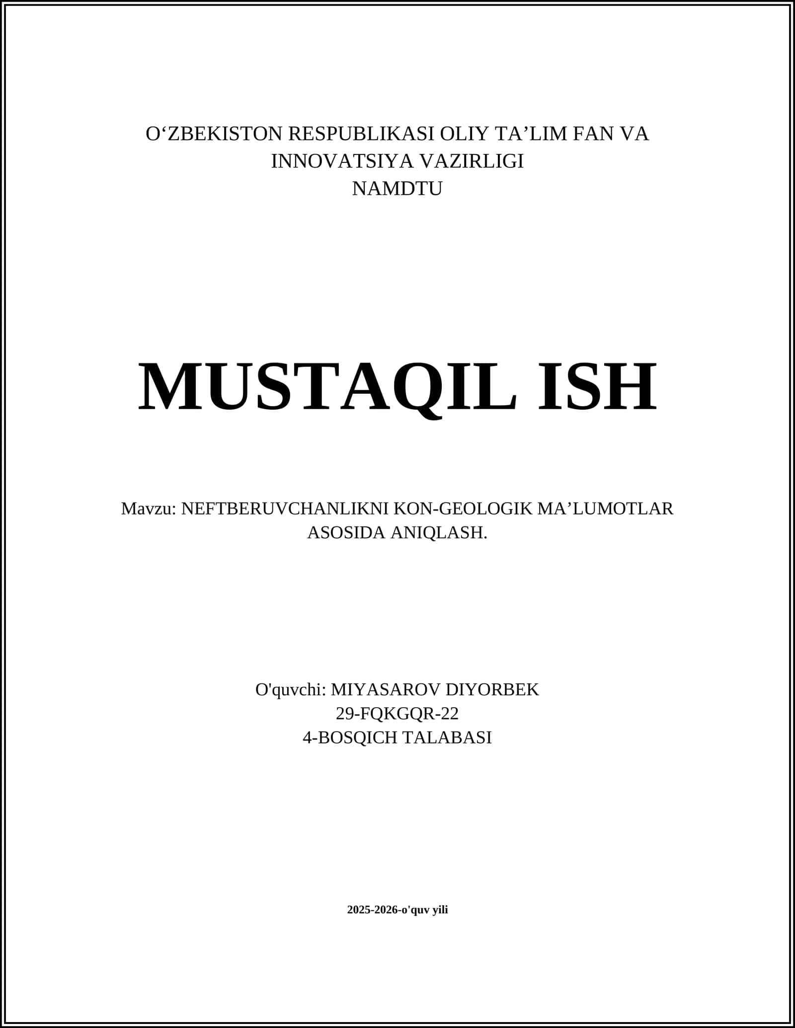 NEFTBERUVCHANLIKNI KON-GEOLOGIK MA’LUMOTLAR ASOSIDA ANIQLASH 1