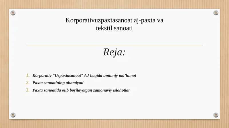 Korporativ uz paxtasanoat aj-paxta va tekstil sanoati 1
