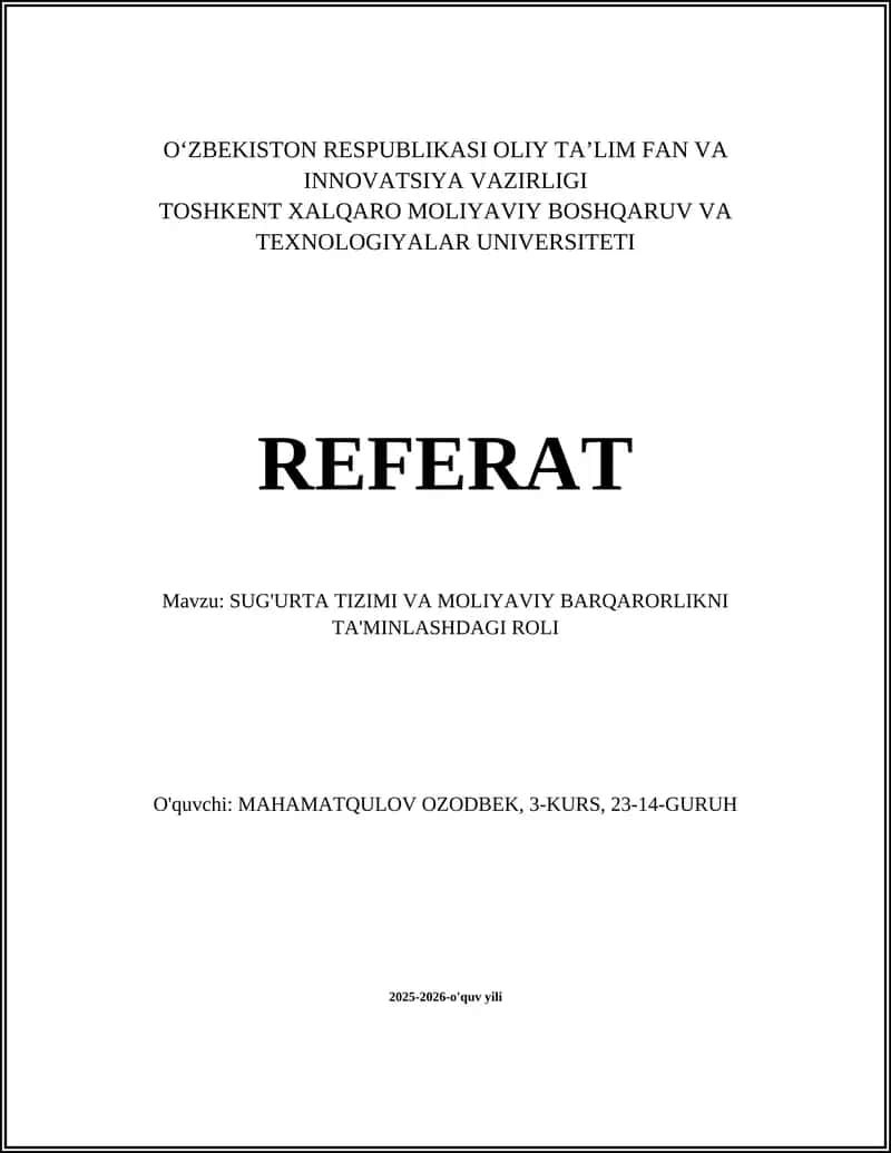 Sug'urta Tizimi va Aralash Investitsiyalar 1