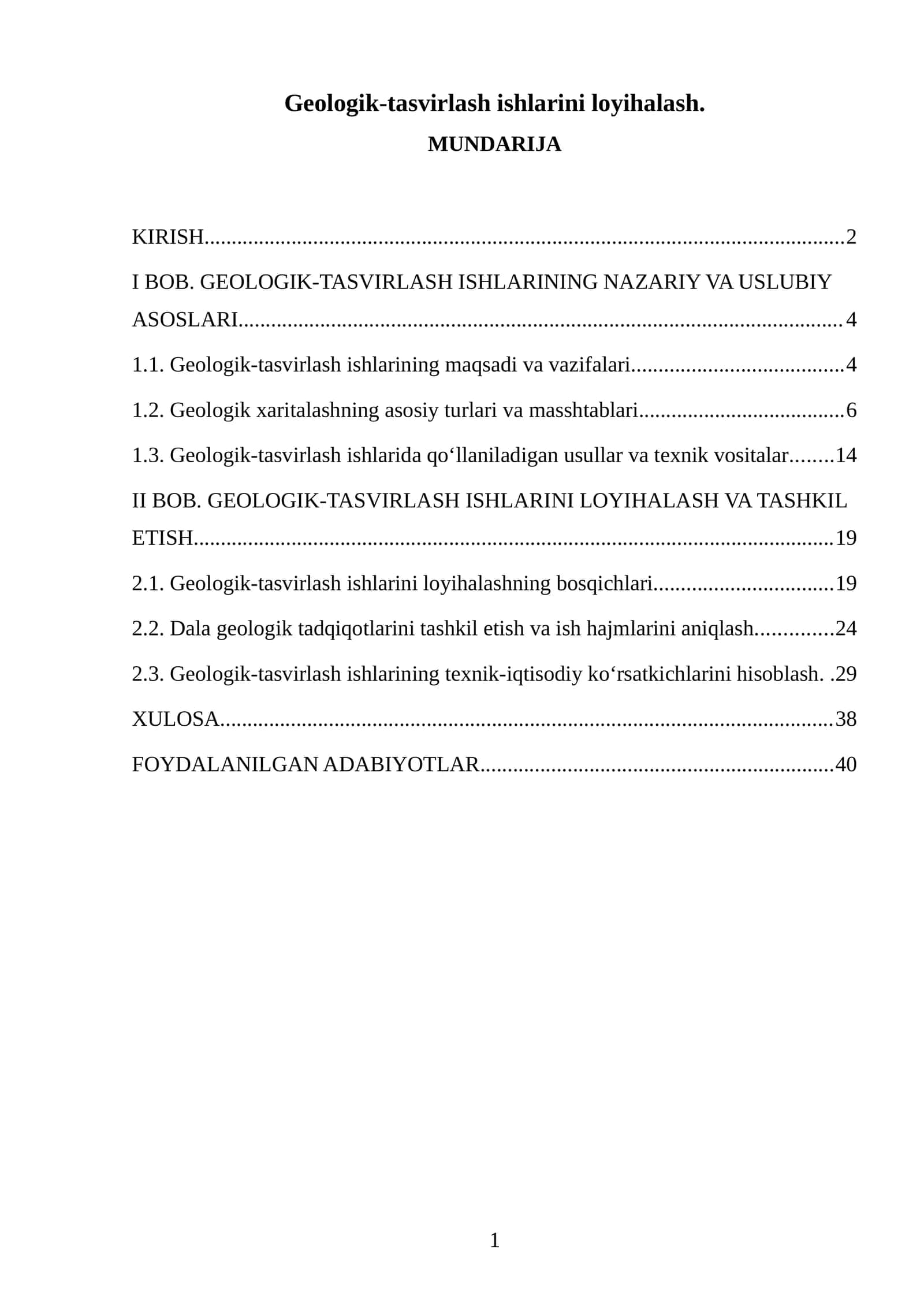 Geologik-tasvirlash ishlarini loyihalash 1