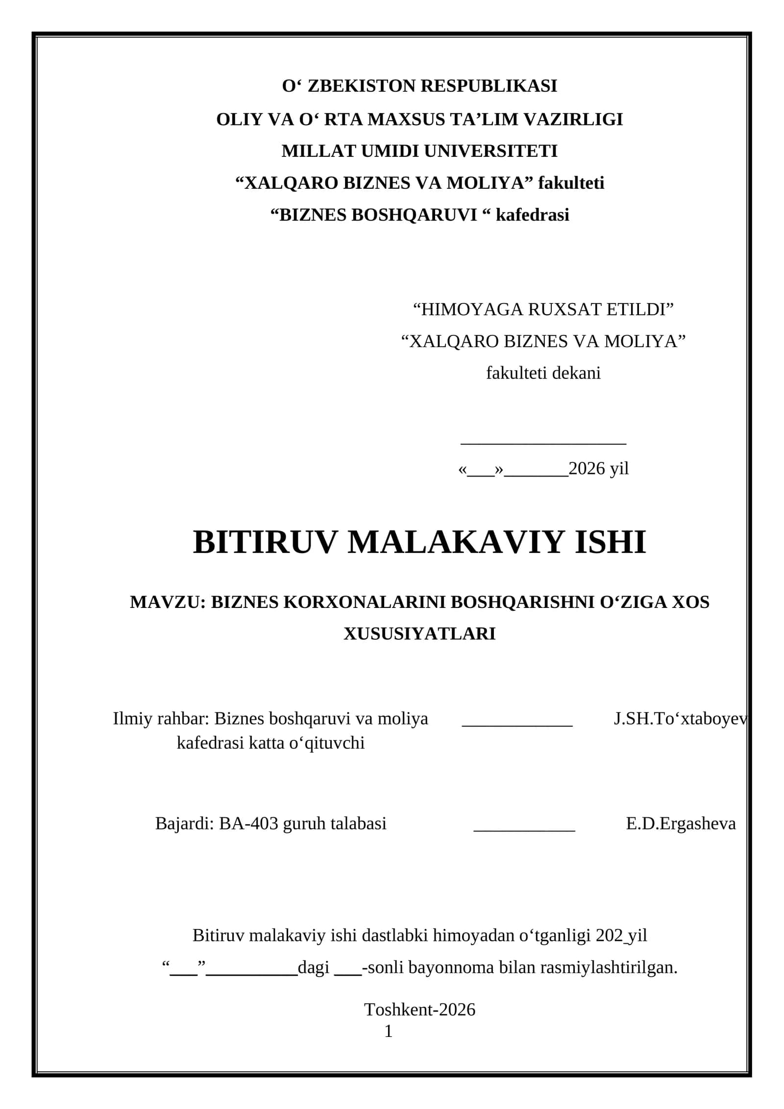 BIZNES KORXONALARINI BOSHQARISHNI O‘ZIGA XOS XUSUSIYATLARI 1