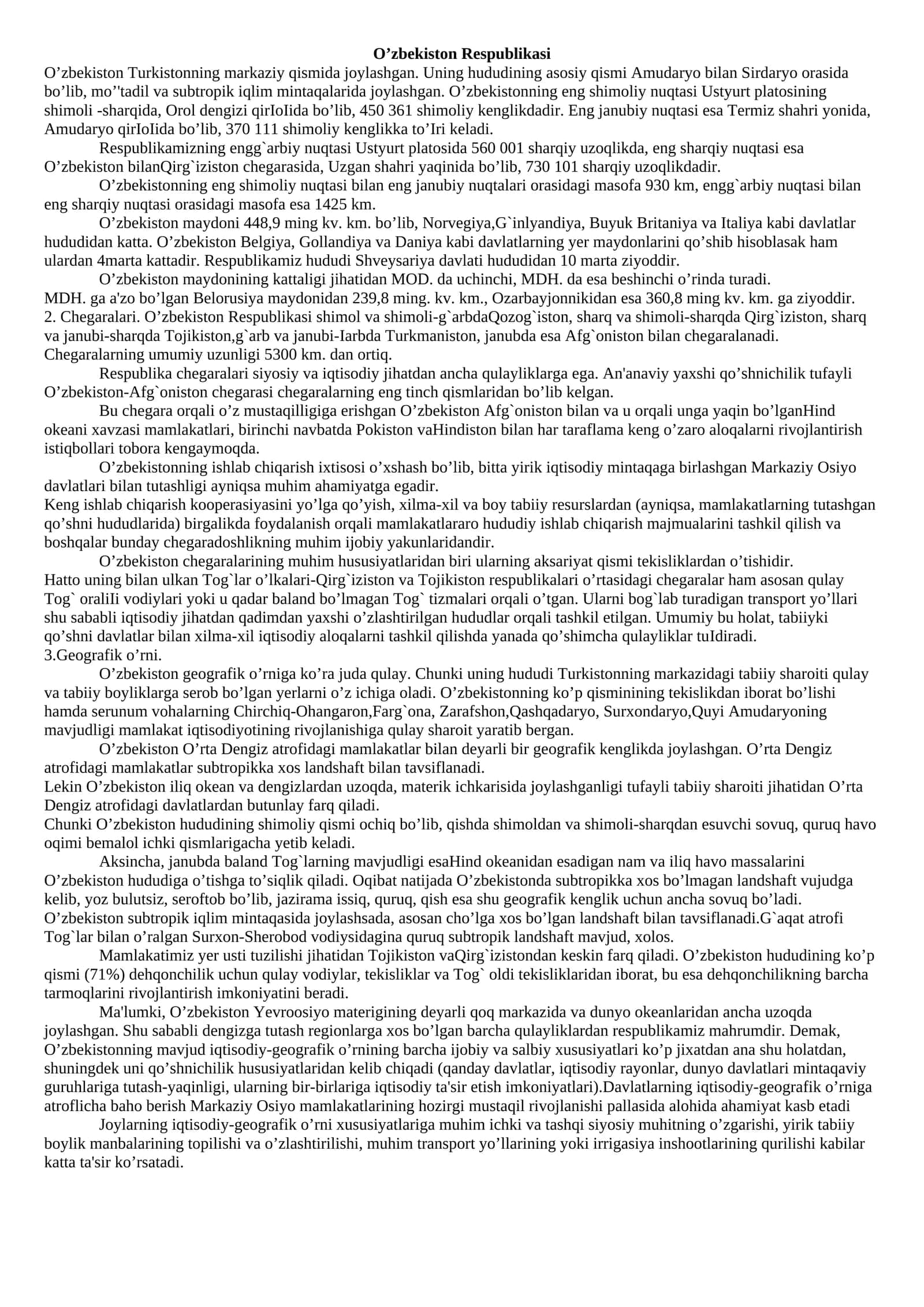 O’zbekiston Respublikasi Geografiyasi 1