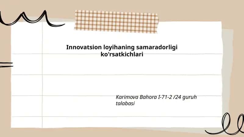 Innovatsion loyihaning samaradorligi ko'rsatkichlari 1