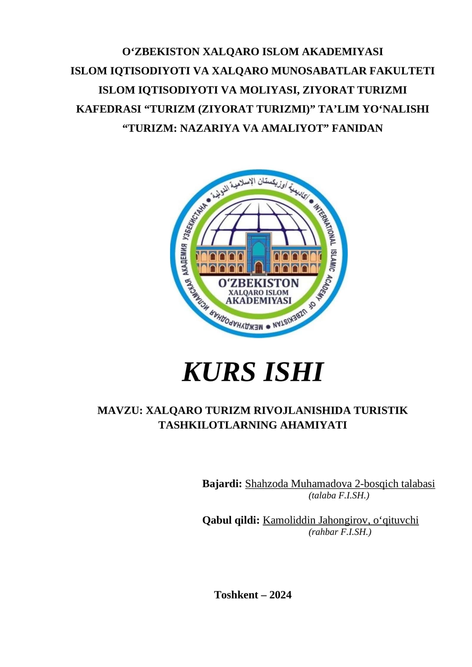 TURIZM: NAZARIYА VА АMАLIYОT 1