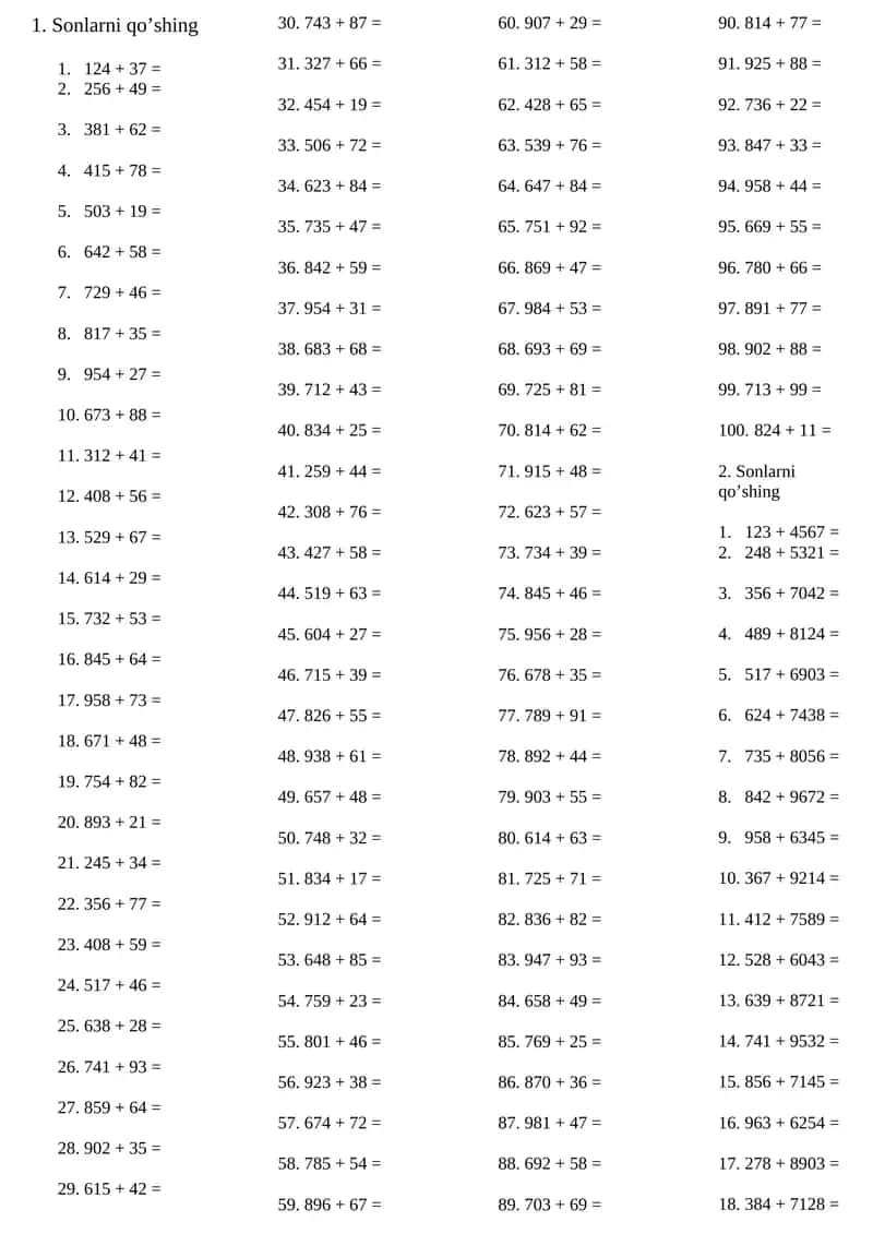 2-4-sinf uchun matematikadan 1200 ta misol 1