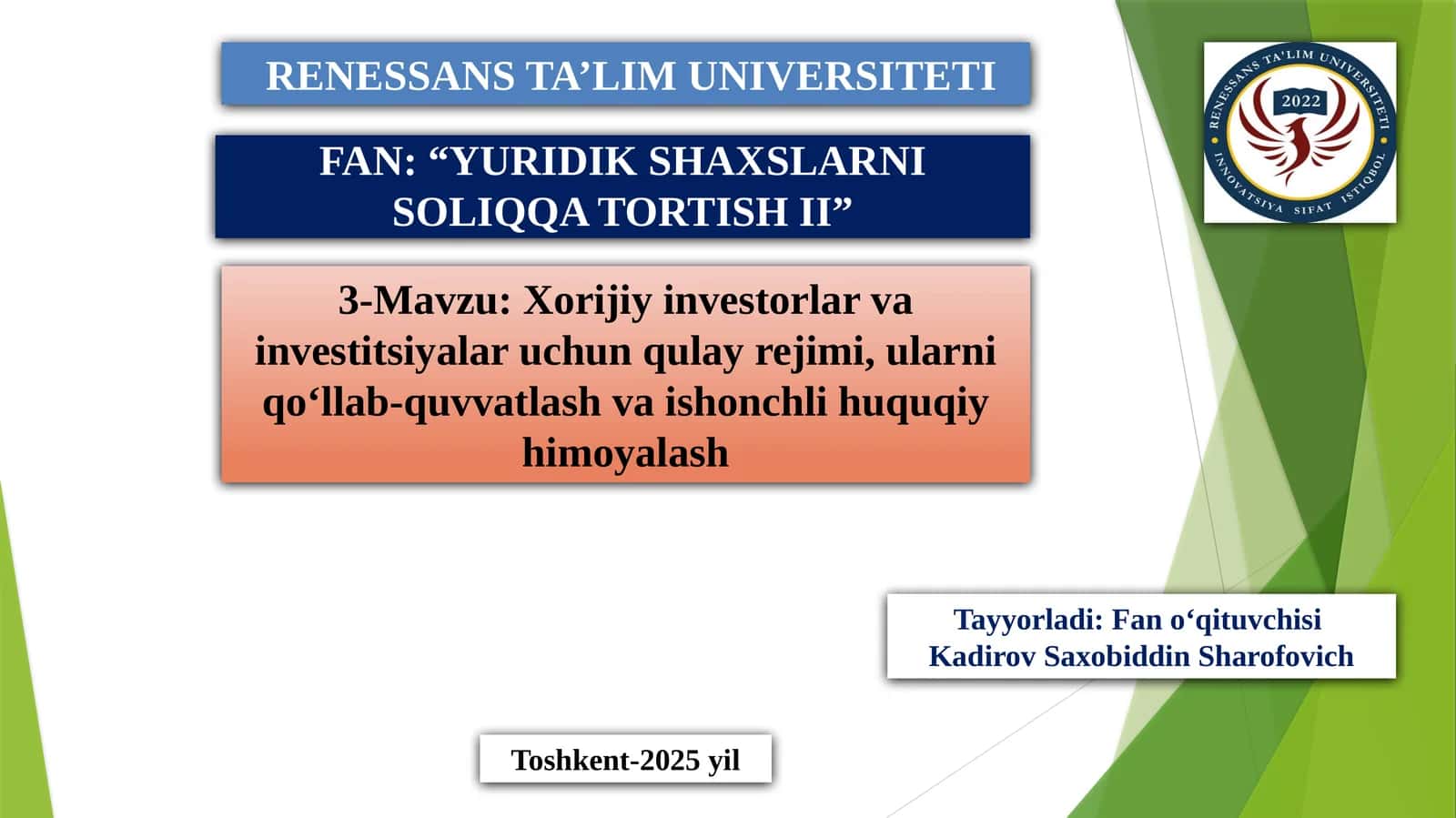 Yuridik shaxslarni soliqqa tortish II 1