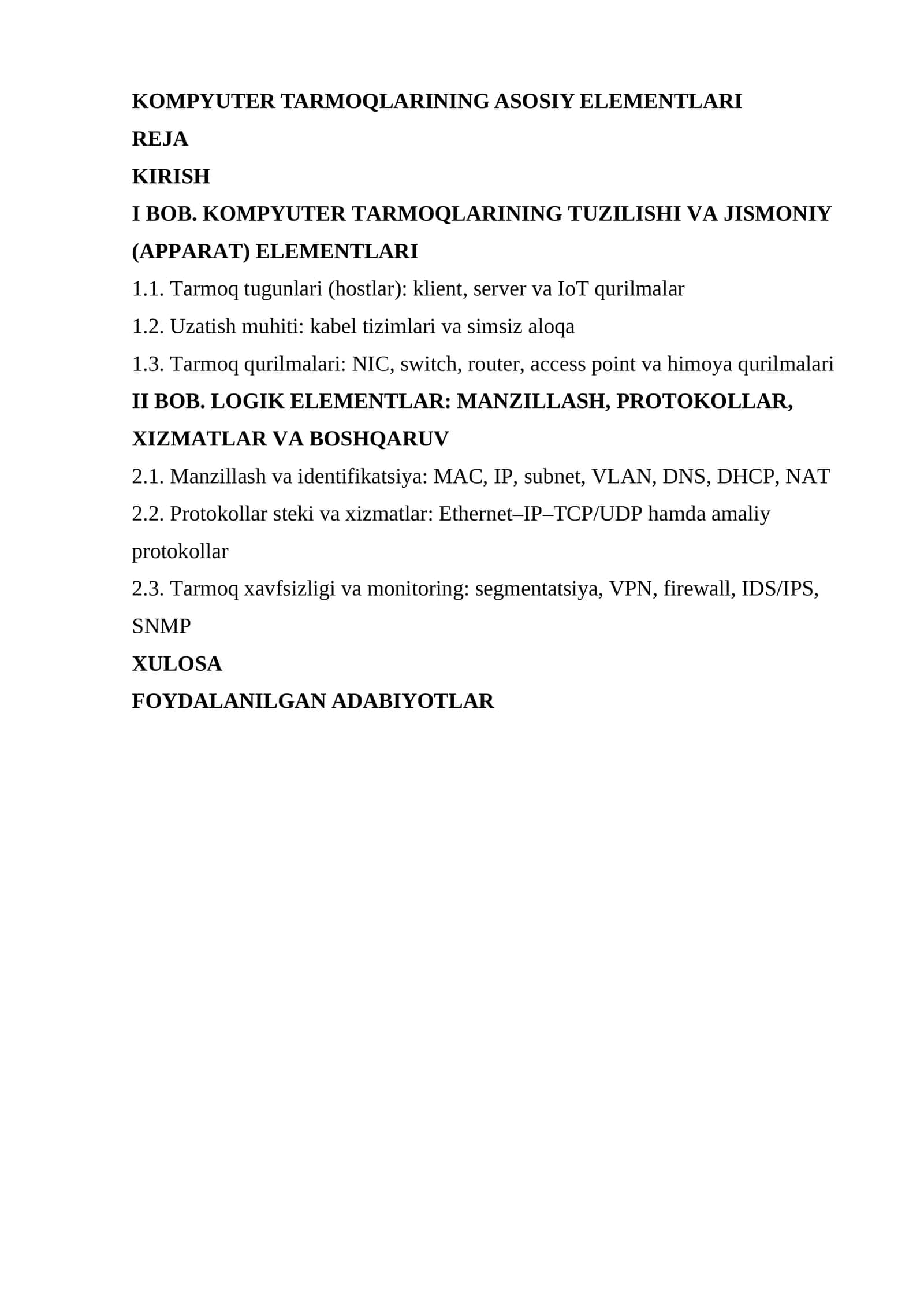 KOMPYUTER TARMOQLARINING ASOSIY ELEMENTLARI 1