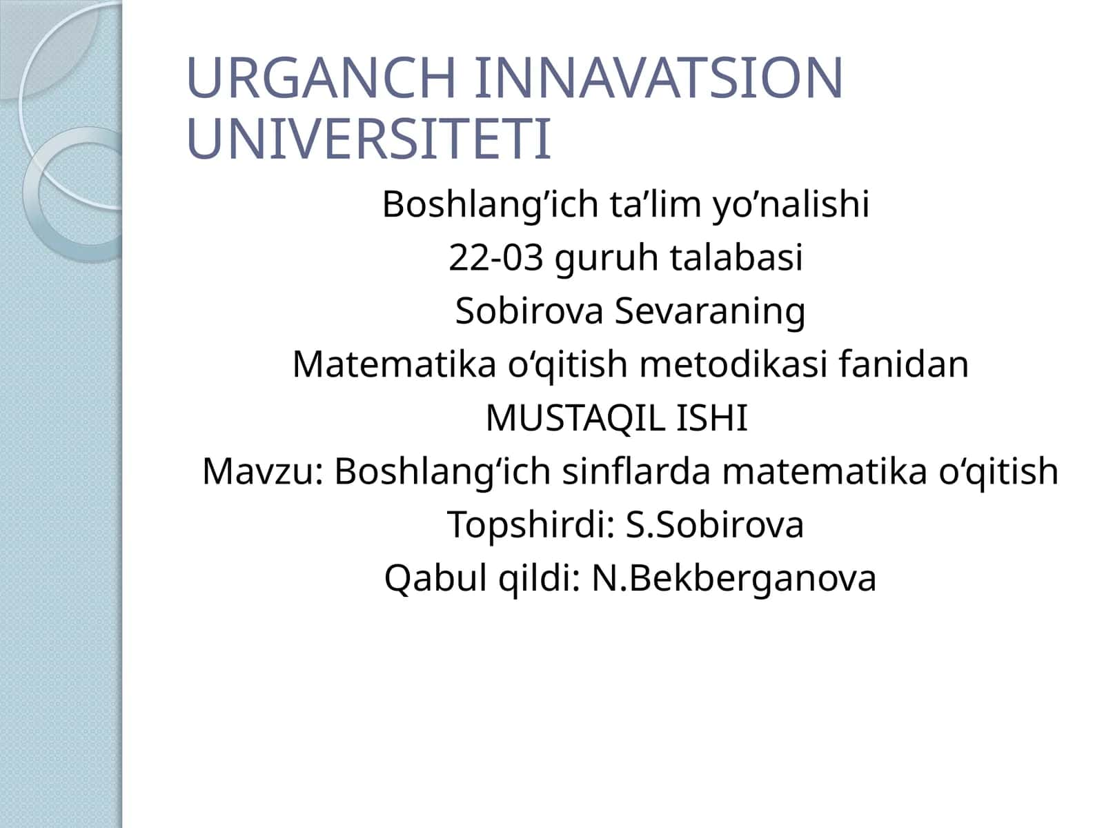 Boshlang’ich sinflar matematikasi darslari 1