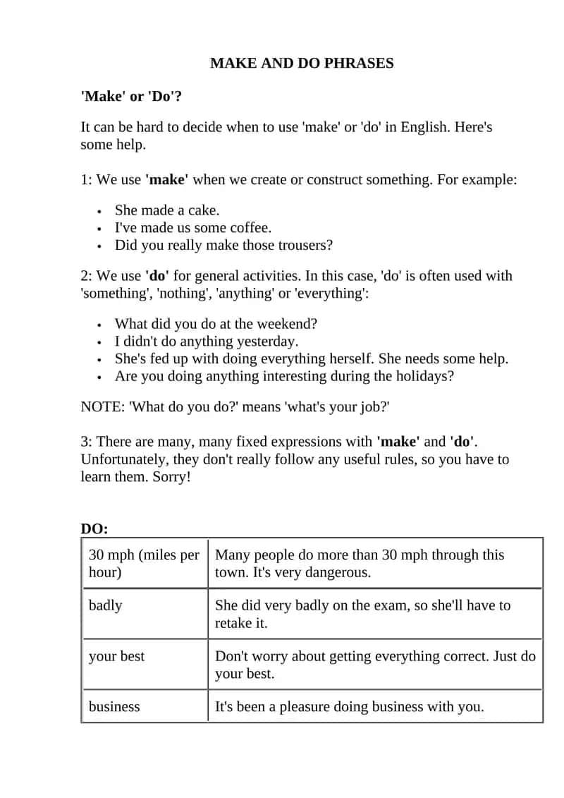 Make and Do Phrases 1