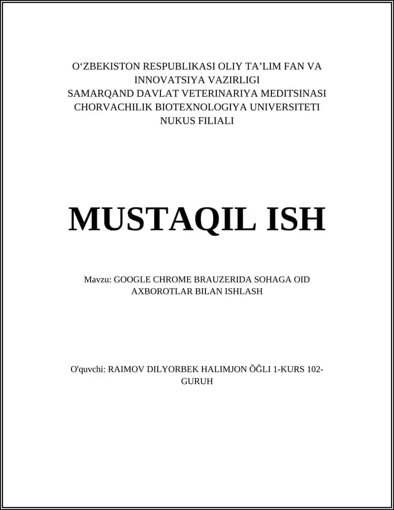 GOOGLE CHROME BRAUZERIDA SOHAGA OID AXBOROTLAR BILAN ISHLASH 1