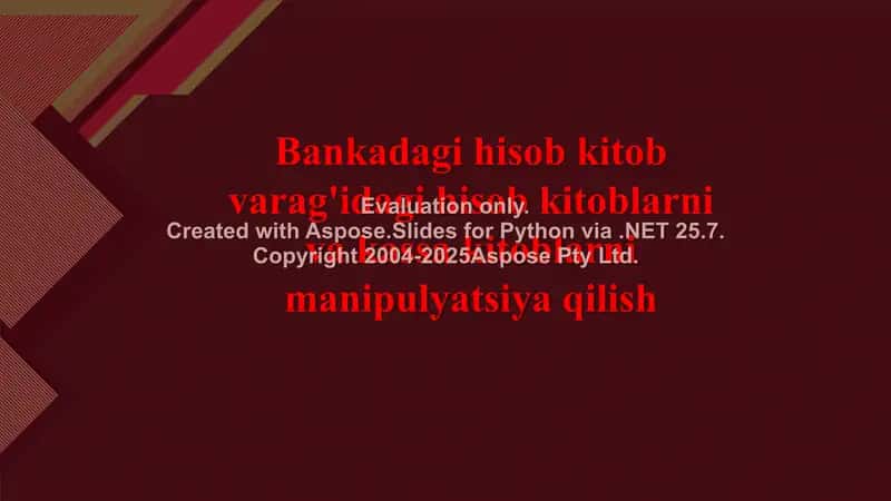 Bankadagi hisob kitob varag'idagi hisob kitoblarni va kassa kitoblarni manipulyatsiya qilish 1