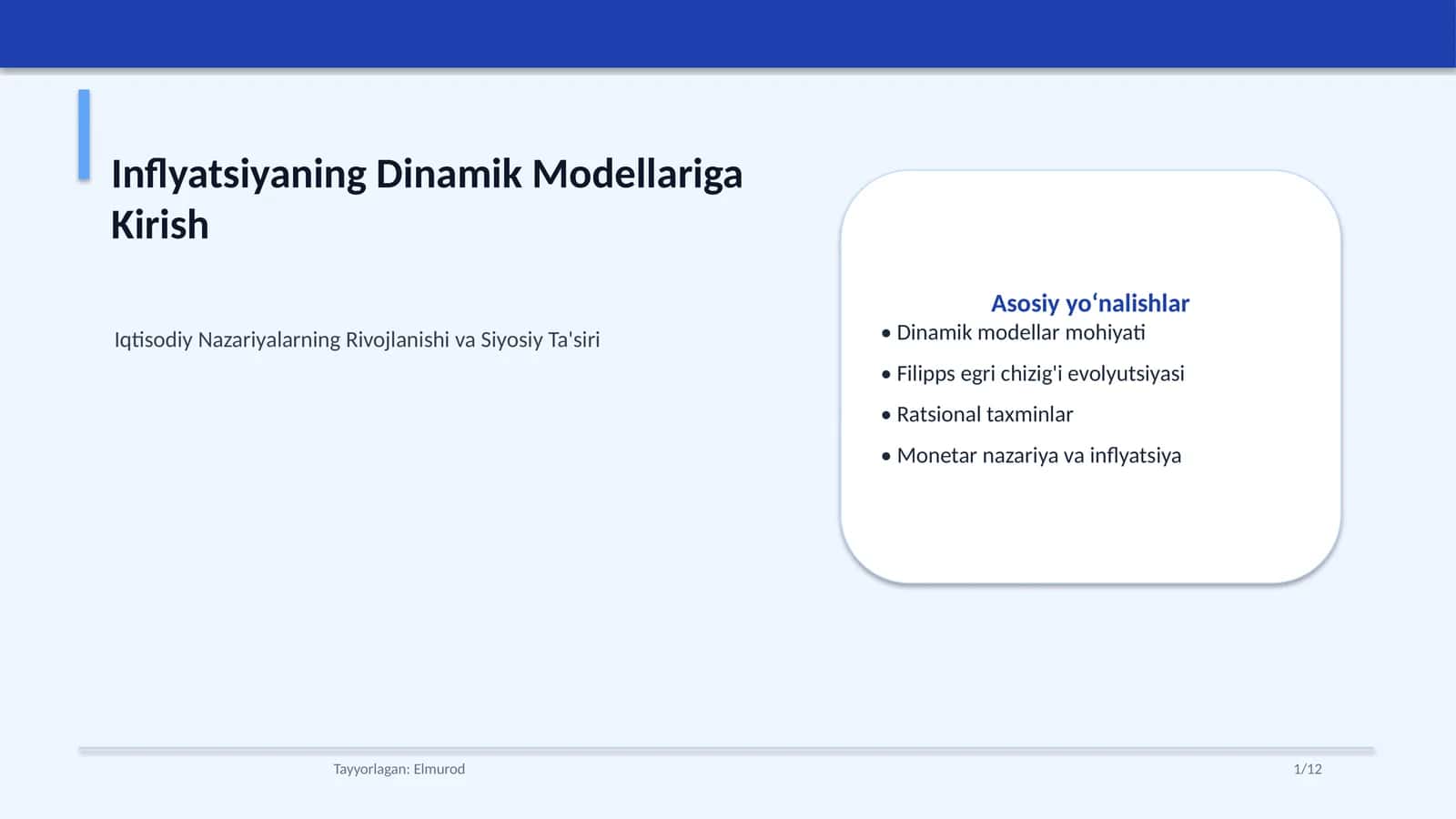 Inflyatsiyaning Dinamik Modellariga Kirish 1