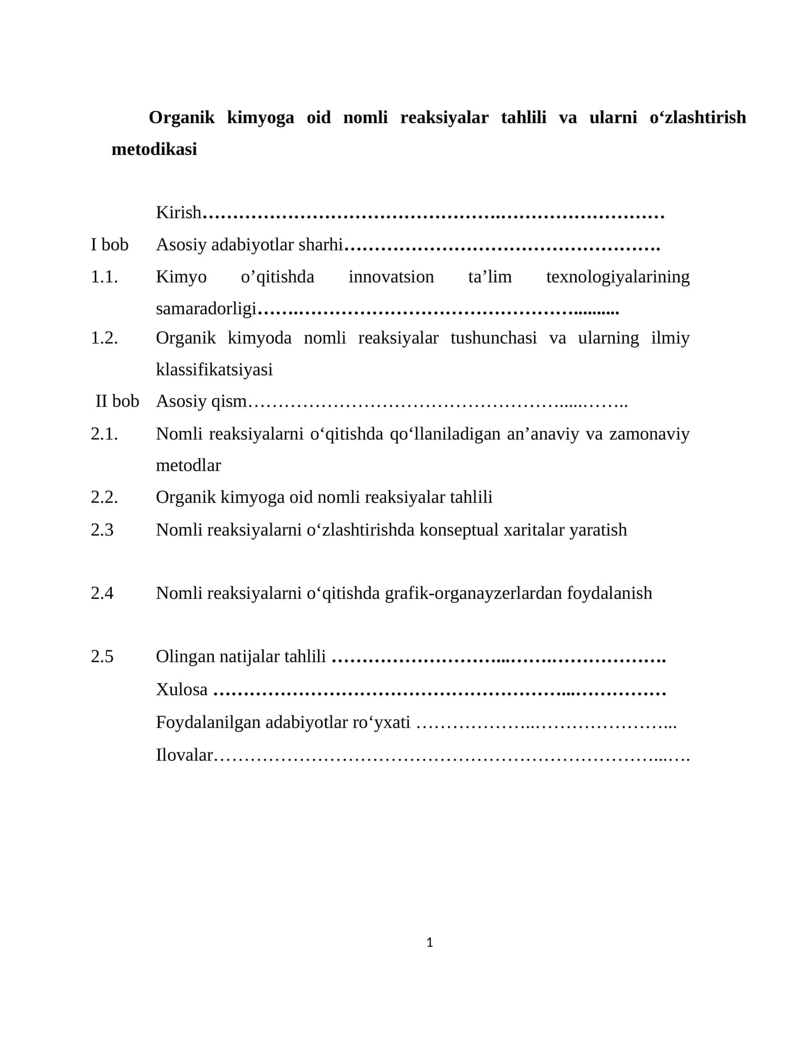 Organik kimyoga oid nomli reaksiyalar tahlili va ularni o‘zlashtirish metodikasi 1