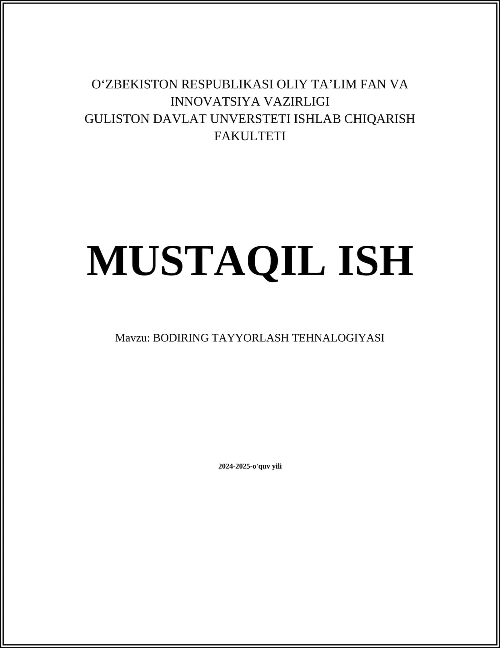 BODIRING TAYYORLASH TEHNALOGIYASI 1