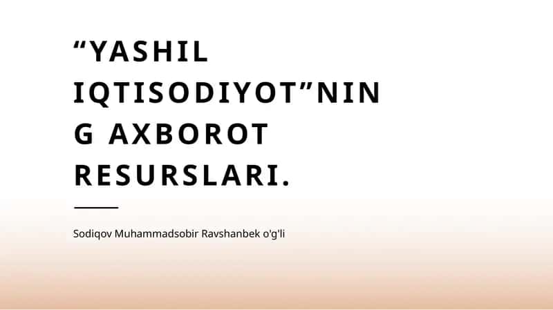 Yashil iqtisodiyot 1