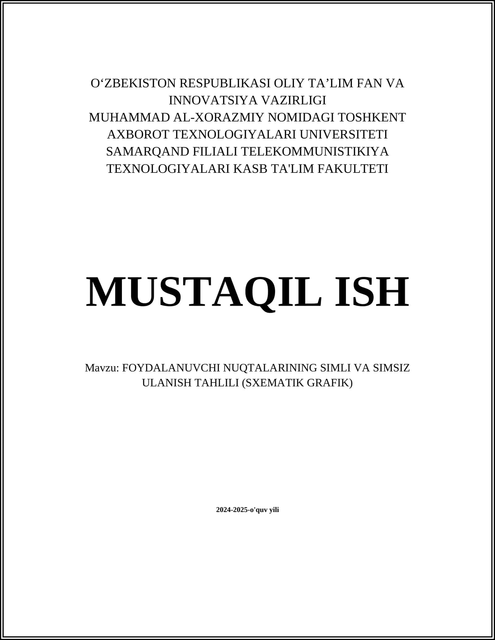 FOYDALANUVCHI NUQTALARINING SIMLI VA SIMSIZ ULANISH TAHLILI (SXEMATIK GRAFIK) 1