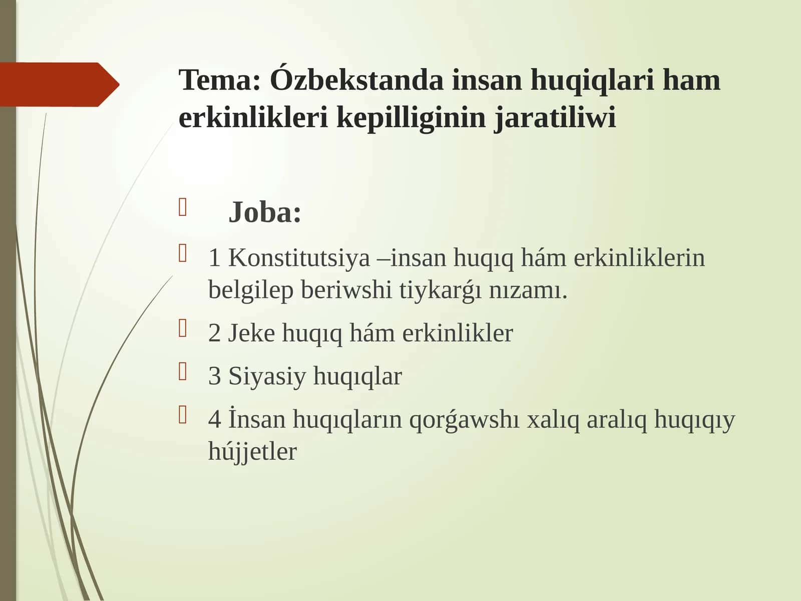 Ózbekstanda insan huqiqlari ham erkinlikleri kepilliginin jaratiliwi 1