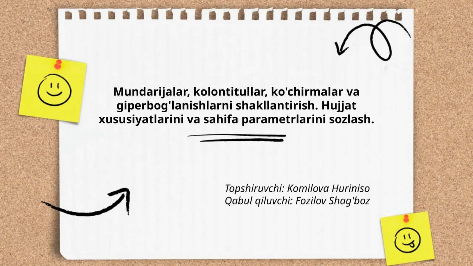 Mundarijalar, kolontitullar, ko'chirmalar va giperbog'lanishlarni shakllantirish 1