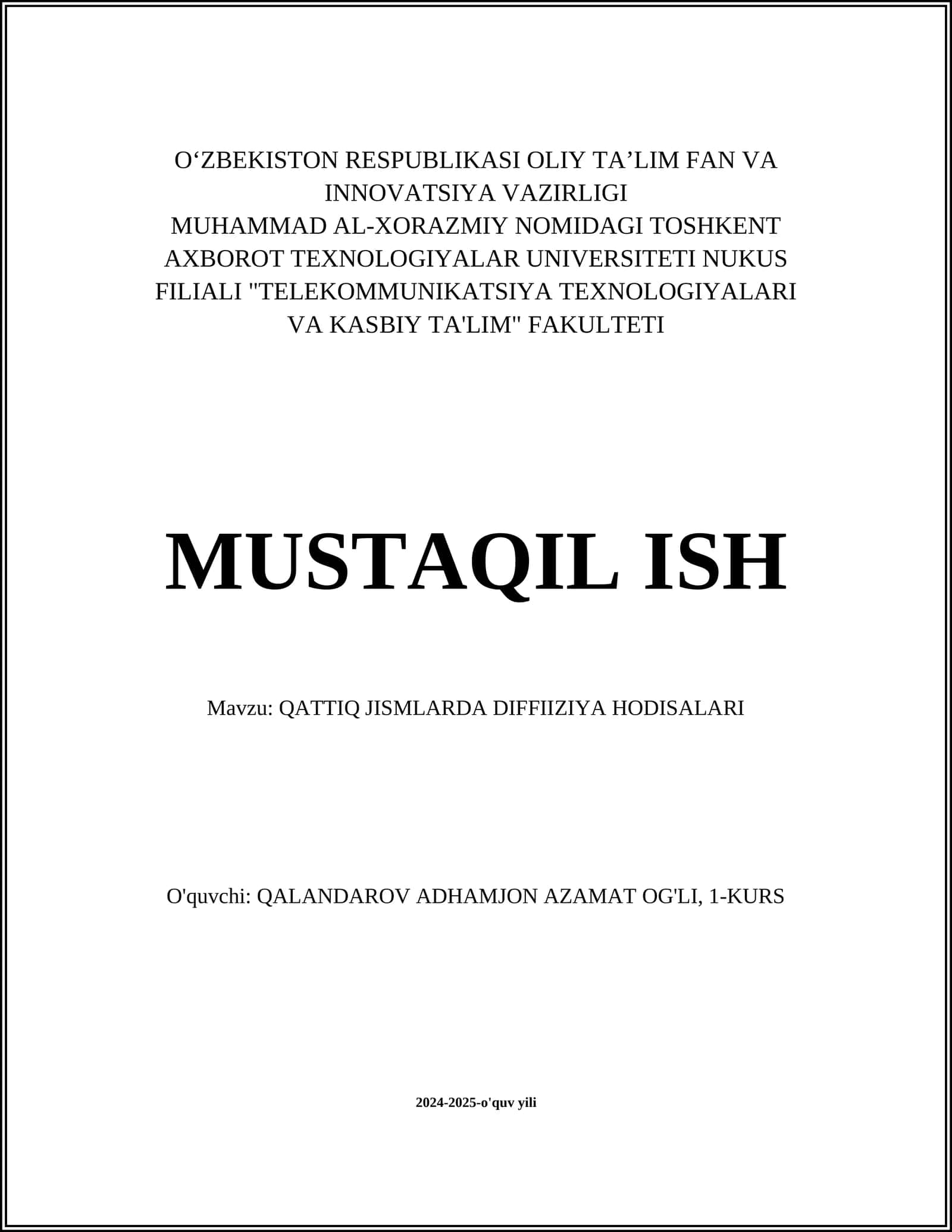 QATTIQ JISMLARDA DIFFIIZIYA HODISALARI 1