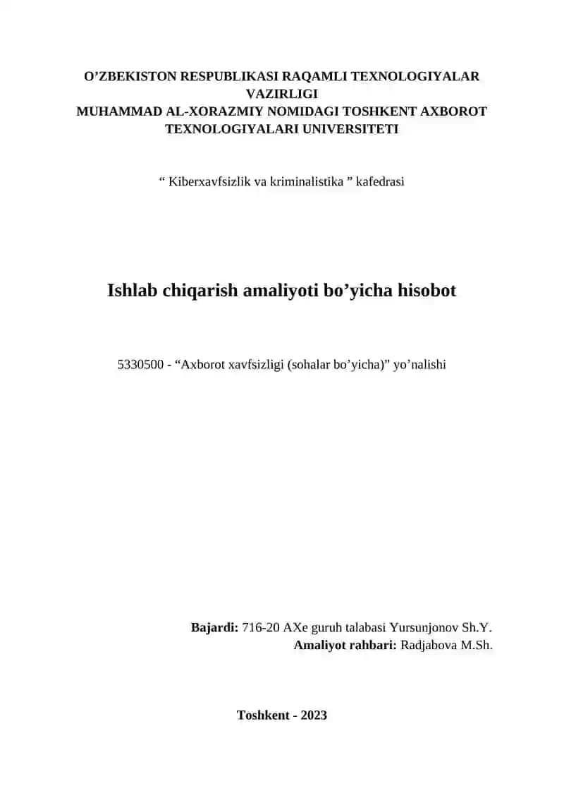 "Axborot xavfsizligi (sohalar bo’yicha)" 1