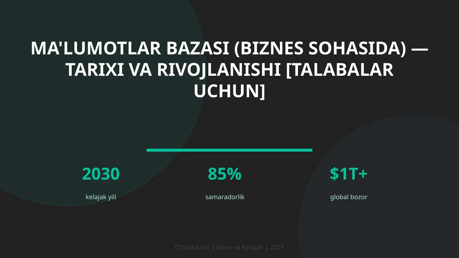 MA'LUMOTLAR BAZASI (BIZNES SOHASIDA) — TARIXI VA RIVOJLANISHI [TALABALAR UCHUN] 1