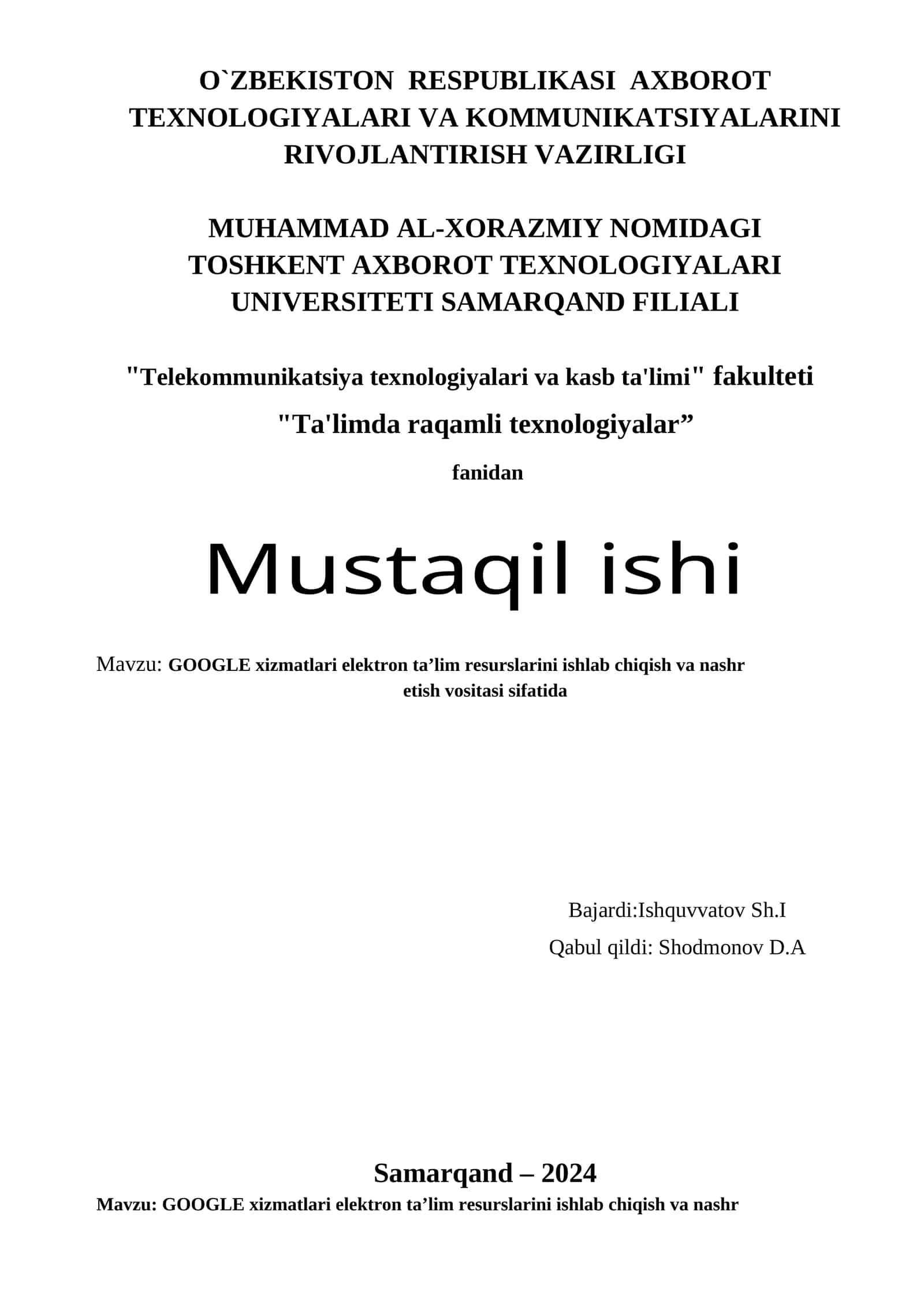GOOGLE xizmatlari elektron ta’lim resurslarini ishlab chiqish va nashr etish vositasi sifatida 1