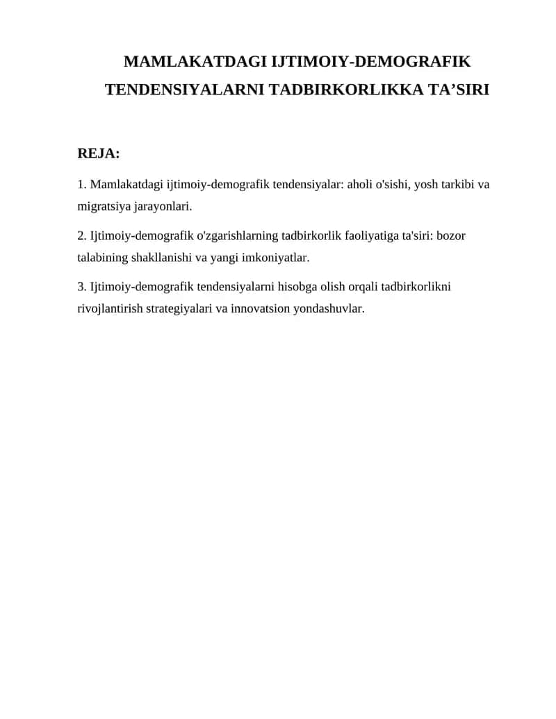 Mamlakatdagi Ijtimoiy-demografik Tendensiyalar 1