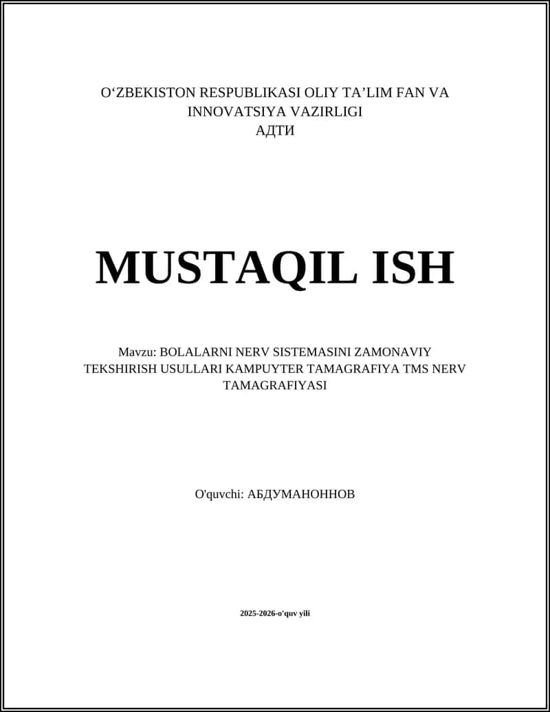 Bolalarni Nerv Sistemasini Zamonaviy Tekshirish Usullari Kampuyter Tamagrafiya TMS Nerv Tamagrafiyasi 1
