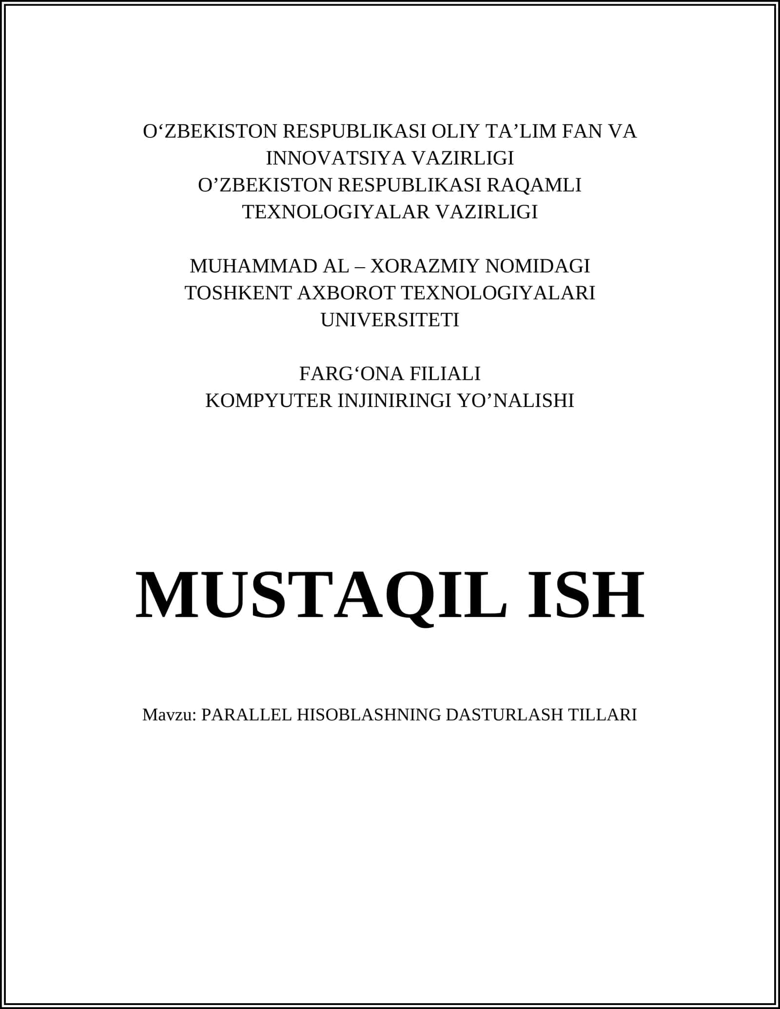PARALLEL HISOBLASHNING DASTURLASH TILLARI 1