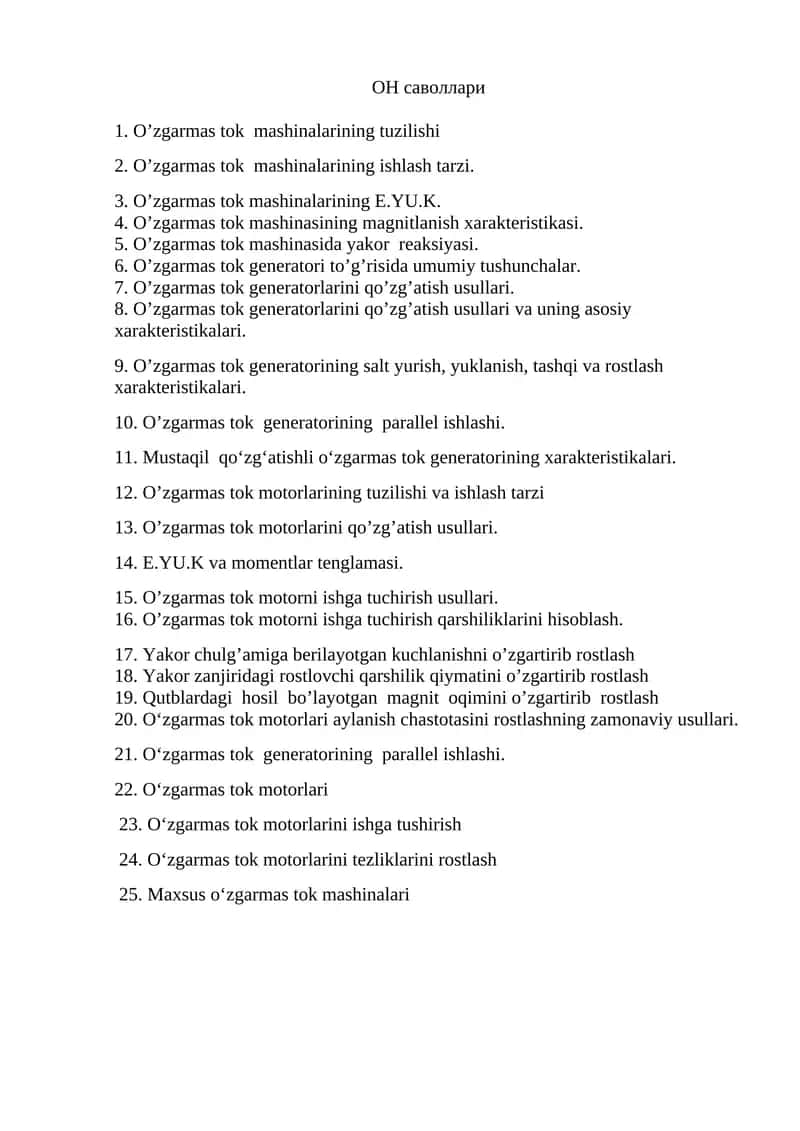 O‘zgarmas tok mаshinаlаr va gеnеrаtоrlаr 1