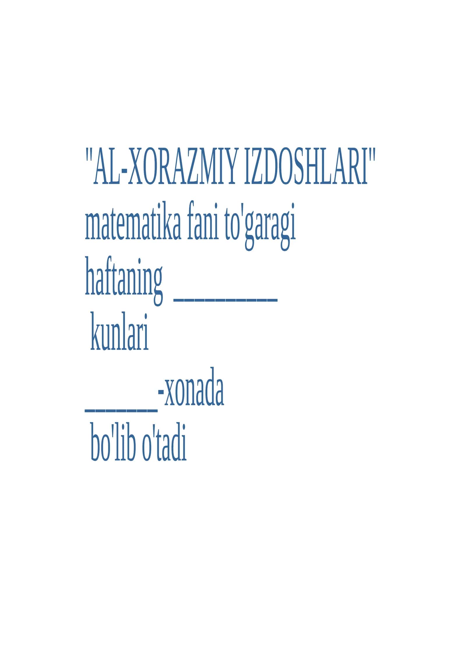 “Al-Xorazmiy izdoshlari” Math Guide 1