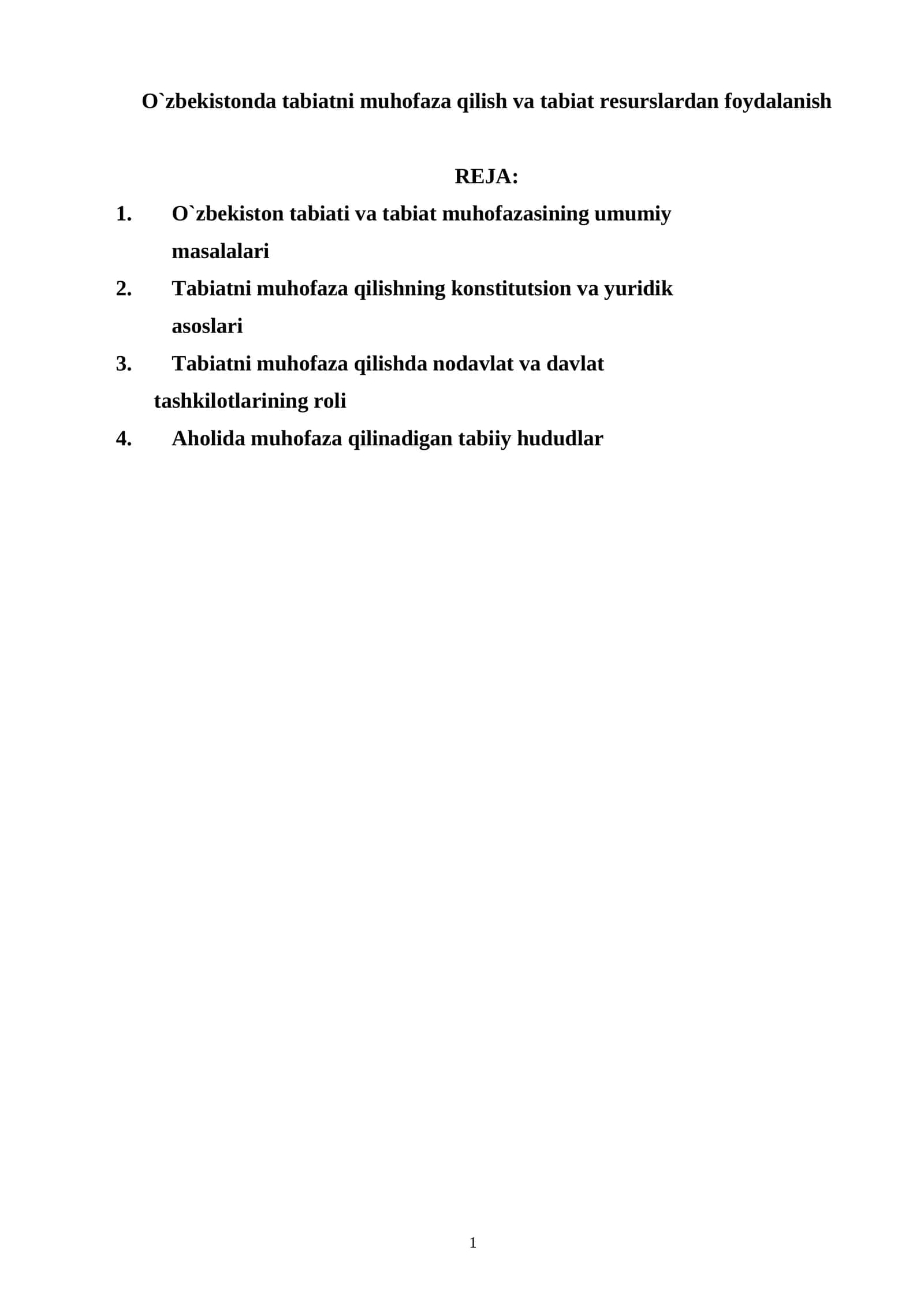 O`zbekistonda tabiatni muhofaza qilish va tabiat resurslardan foydalanish 1