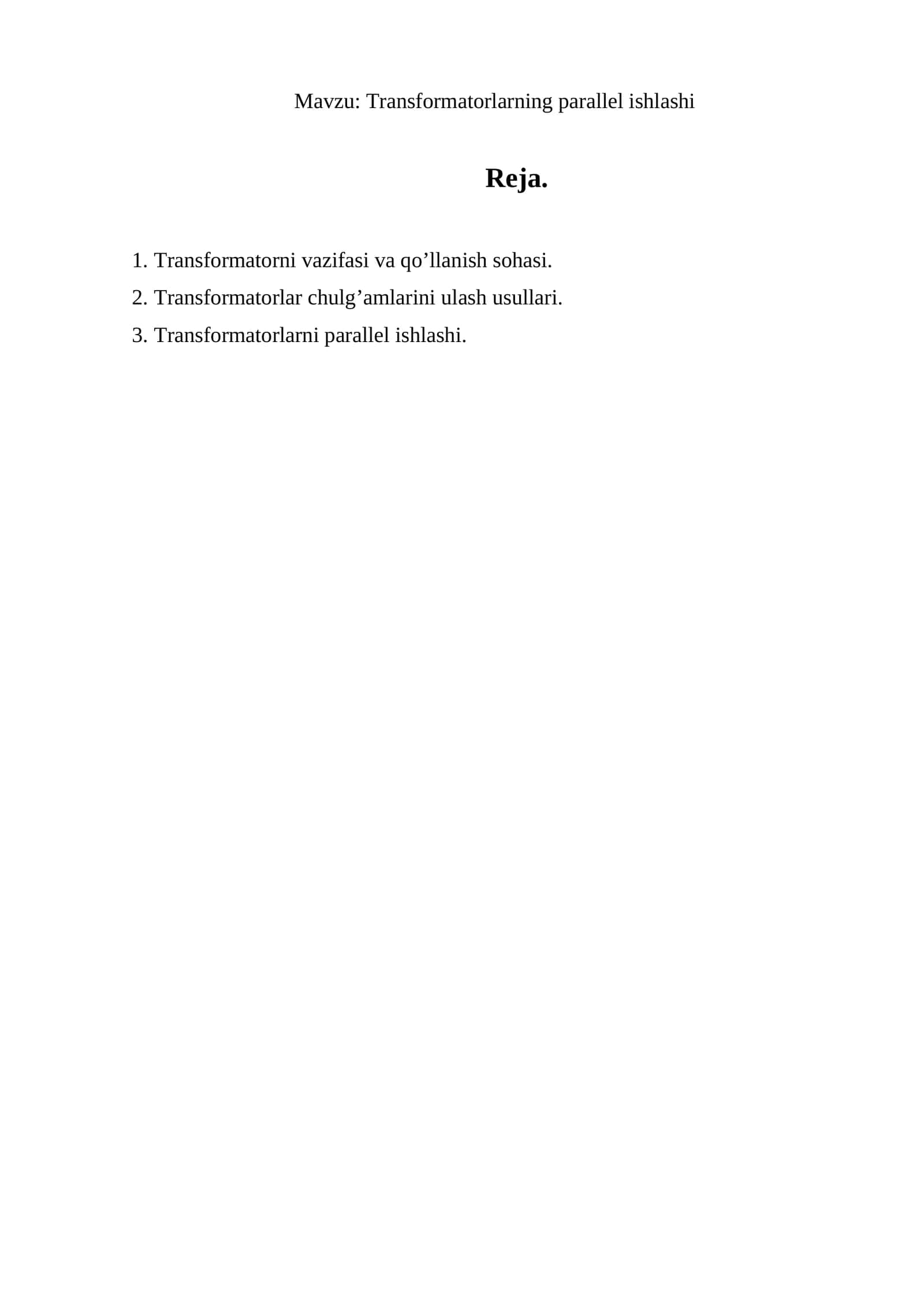 Transformatorlarning parallel ishlashi 1