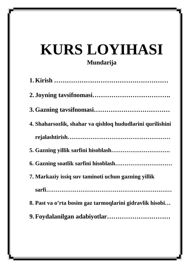 Gaz ta'minoti kurs loyihasi 1