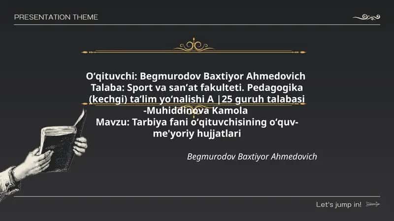 Tarbiya fani oʻqituvchisining oʻquv-me'yoriy hujjatlari 1