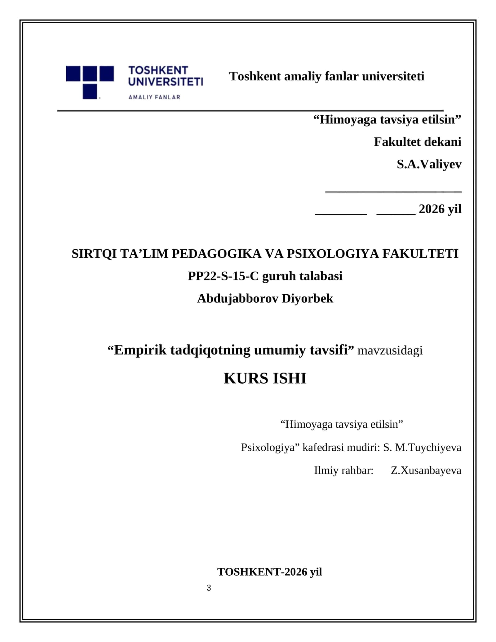 Empirik tadqiqotning umumiy tavsifi 1