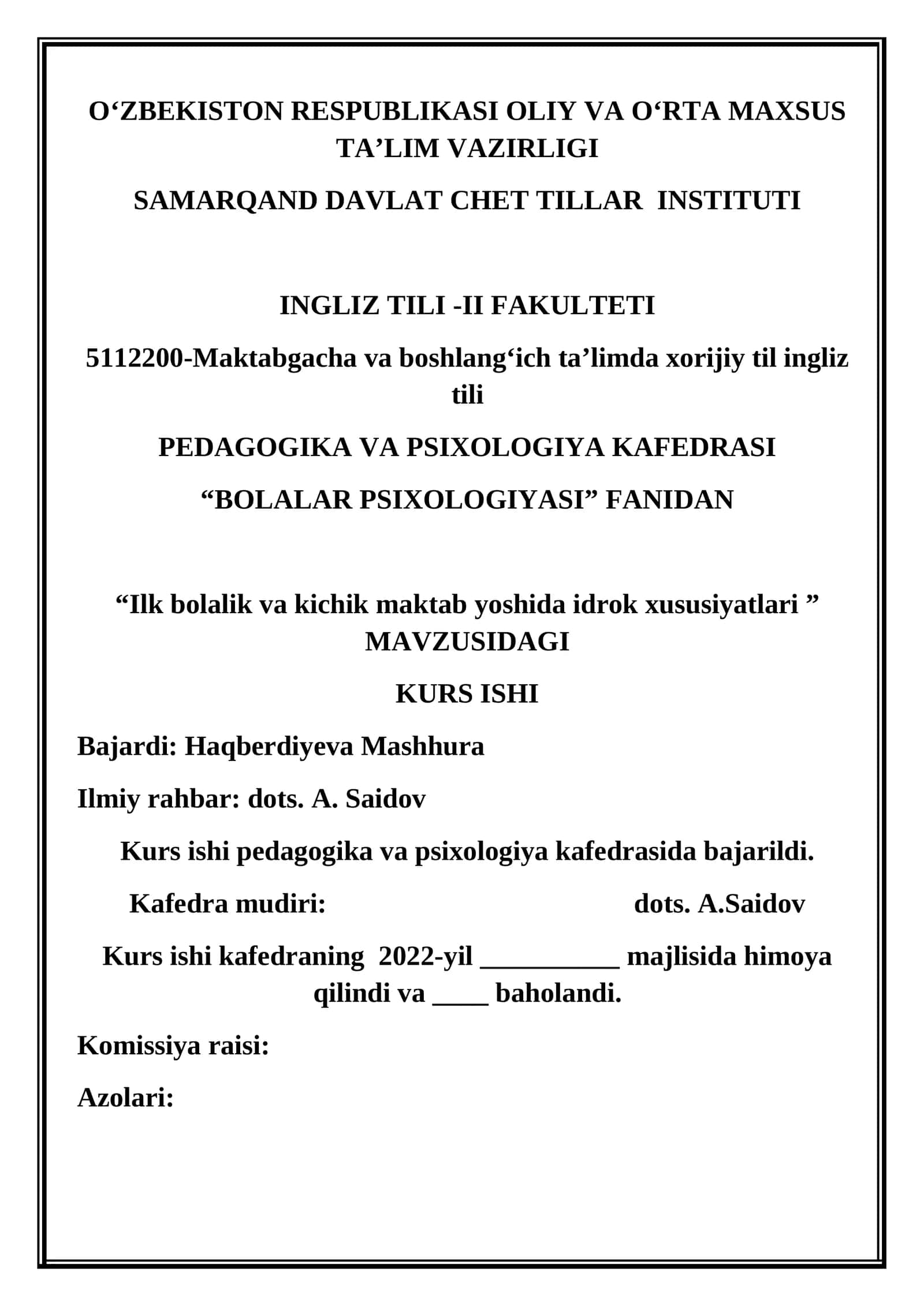 Ilk bolalik va kichik maktab yoshida idrok xususiyatlari 1
