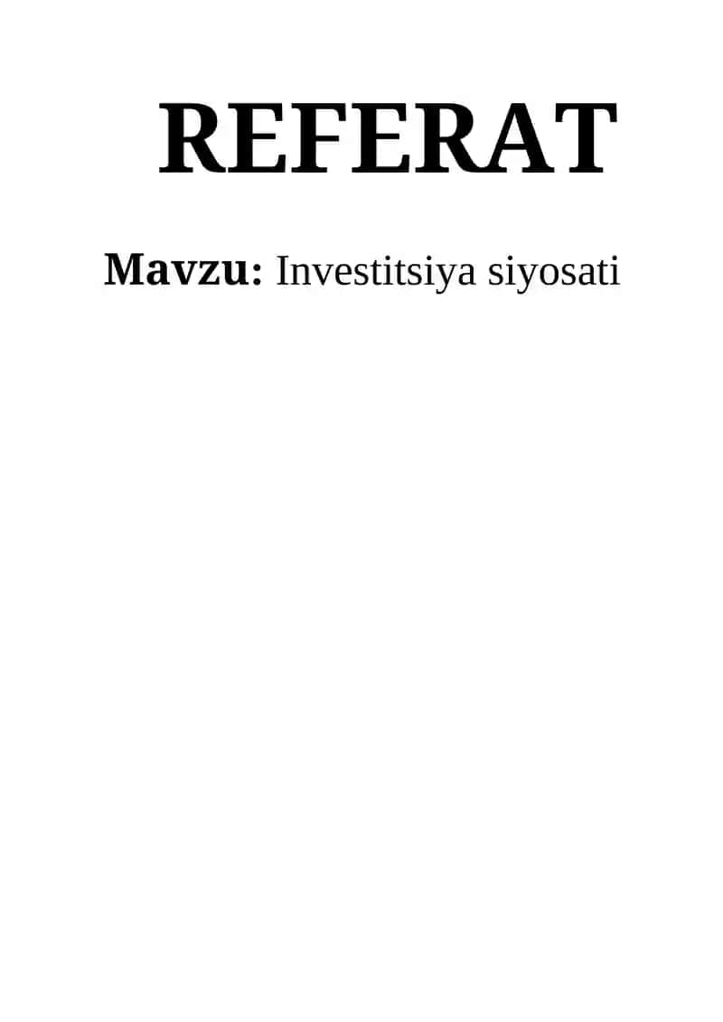 Investitsiya siyosati 1