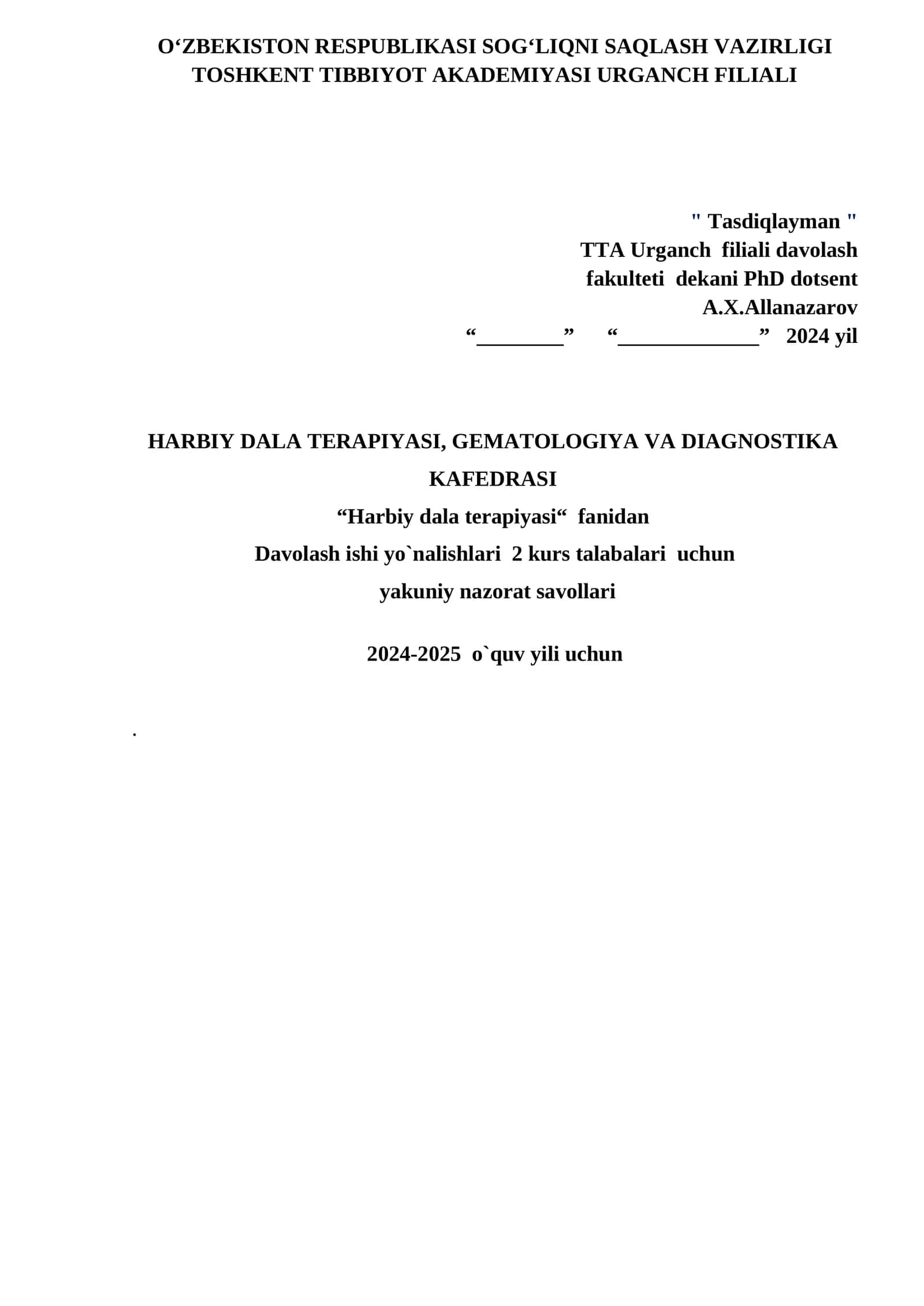 HARBIY DALA TERAPIYASI 1