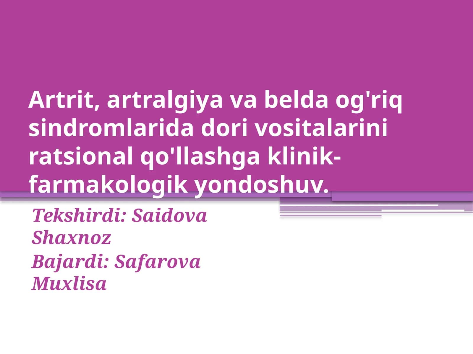 Artrit, artralgiya va belda og'riq sindromlarida dori vositalarini ratsional qo'llashga klinik-farma 1