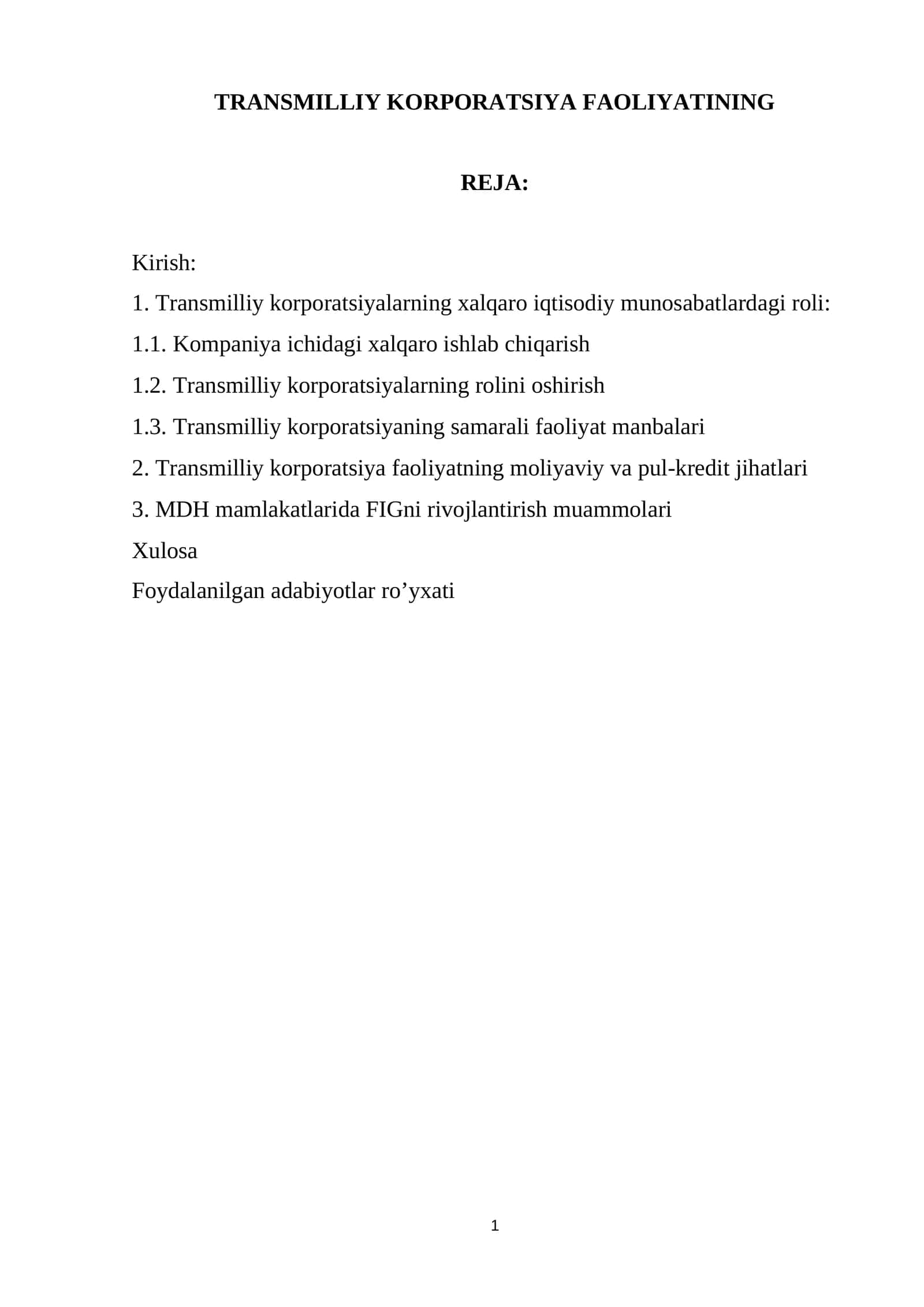 Transmilliy Korporatsiya Faoliyatining Rejasi 1
