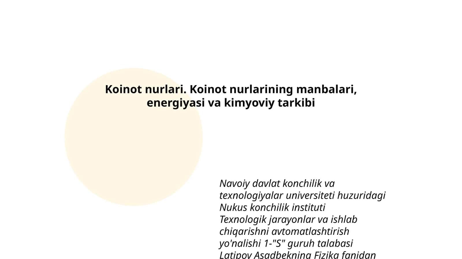 Koinot nurlari. Koinot nurlarining manbalari, energiyasi va kimyoviy tarkibi 1