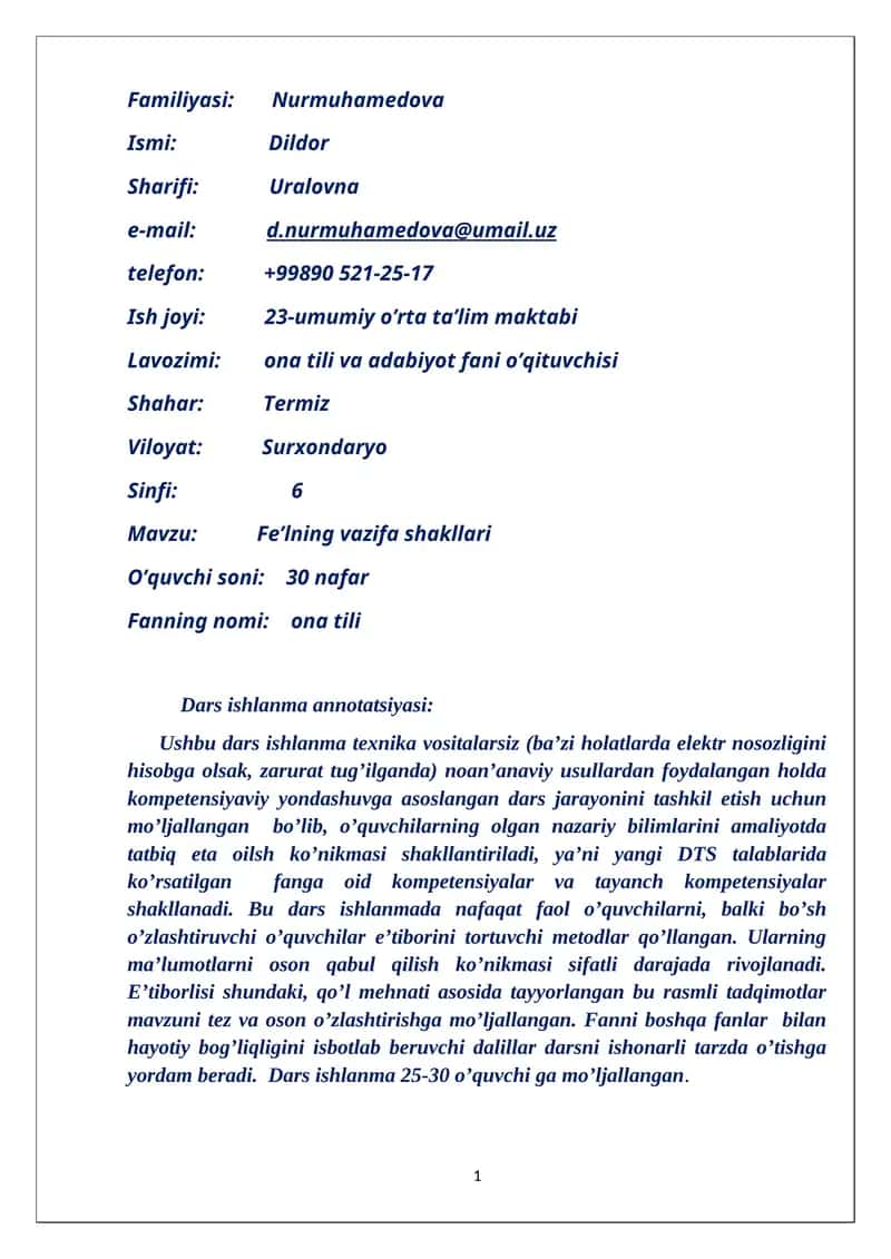 Fe’lning vazifa shakllari 1