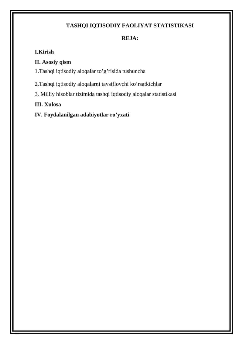 TASHQI IQTISODIY FAOLIYAT STATISTIKASI 1